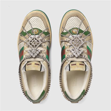 gucci screener sneaker with crystals|gucci platform sneakers with crystals.